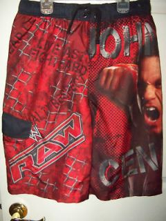 WWE John Cena Red Black Swim Suit Trunks Shorts Boys Size 14 / 16 NWT 