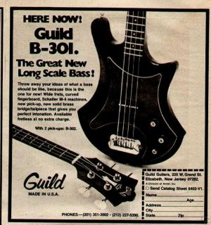 1977 THE GREAT LONG SCALE BASS B 301 GUILD GUITAR AD