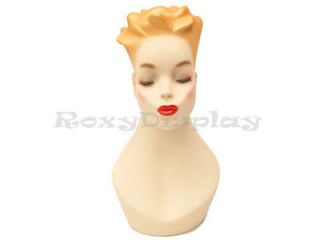 Female Fiberglass Mannequin Head Bust Vintage Style Wig Hat Jewelry 