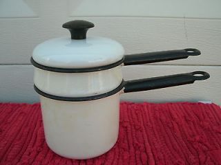 Vintage Black & White Enamel Double Boiler  Vollra​th Ware  3 Pcs