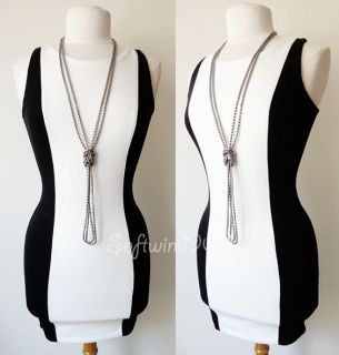   21 White/Black Vertical Contrast Colorblock Bodycon Sexy MOD Dress