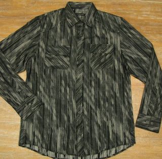 JHANE BARNES Mens LASER Gray/Black Cotton LS Button Front Shirt   NEW 