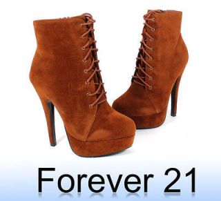   Brown Fashion Lace Up Zip Open Bootie Women High Heels Boots Size 10