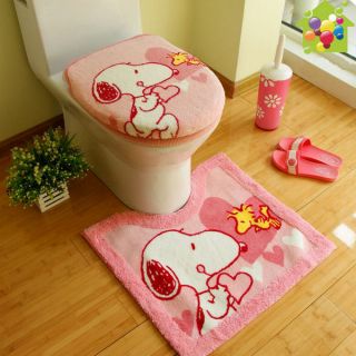 Lovely Snoopy Bath Mat Rug Acrylic U Bath Mat+ Toilet Seat Cover+ 