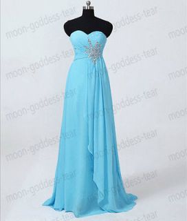 New chiffon blue cheap evening gown ball dress custom all size 4 6 8 