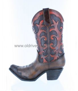LARGE Scrolly Tooled Leather Look Cowboy Boot Vase   Amazing Detail