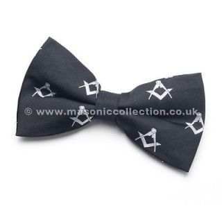 Quality Black & Silver Masonic 100% Silk Woven Bow Tie