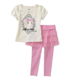 Angelina Ballerina Baby Girls 2 Piece Tee & legging Set Pink white 