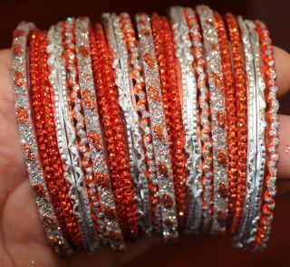 44 Orange and Silver Indian Bangles   Used costume jewelry