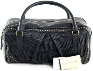   Plisse Leather Medium Tote Duffle Style Handbag Purse Shoulderbag Bag