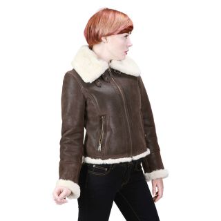   Womens Brown B 3 Leather Aviator Fur Bomber Jacket S M L XL XXL