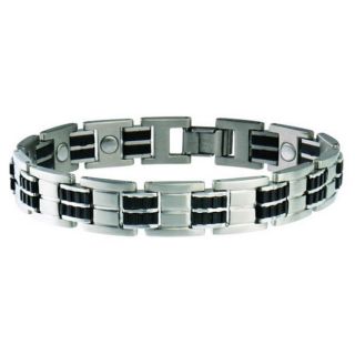 Sabona Executive Stainless Steel Black Rubber Magnetic Bracelet