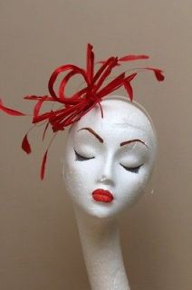 New Red Fascinator Wedding Races Derby Hat Choose any colour satin 