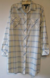 Nwt Ralph Lauren Blue Ivory Cotton Nightshirt Nightgown Sleepwear 