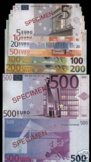 EURO 5 10 20 50 100 200 500 EUROS SOUVENIR 7 SPECIMENS NOTES
