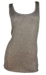  Womens Metallic Brown/Bronze Knit Tank Top Shirt~Sequin/Sparkle~NEW