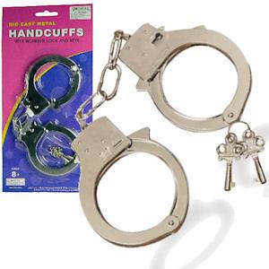 Medium Quality Handcuffs Hand Cuffs Metal Chain Toy Chrome Child NEW B 