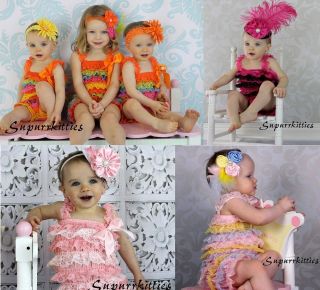 Baby Ruffle Lace Petti Rompers Multi w/Straps Toddler photo prop 
