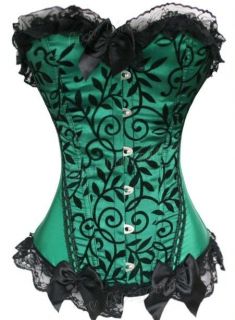 Elegant Green BONED Gothic Overbust Corset Bustier TOP Sexy S 2XL Lace 