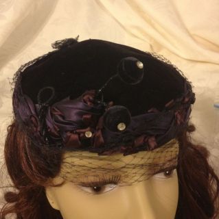   Millinery Midnight Blue Velvet 1930s Ladies True Vintage Dress Hat