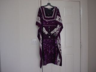 African 100% Cotton Purple Korhogo Kaftan with V Neck and Matching 