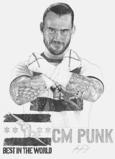 Pencil Drawing WWE CM Punk LE Print by Darren Lucas