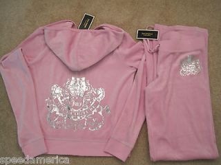   couture Peony Pink Velour Hoodie Pants Tracksuit Set XS Petite P $256