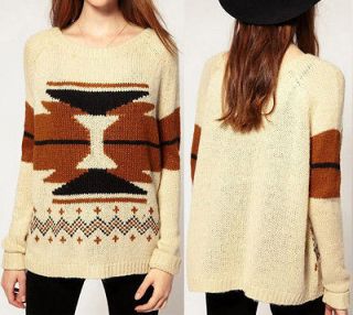   Aztec Knitted Scoop Neckline Geometry Sweater Knitwear Cardigan