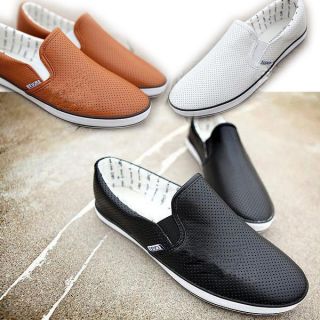 Leisure Breathable Hole PU leather Men Slip On Flats Casual Sports 