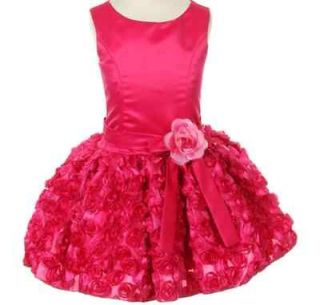 Beautiful Formal Pink Fuchsia Taffeta Rosette Satin Pageant Dress 2,4 