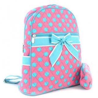 Quilted Polka Dot Backpack w/ Convertible Shoulder Straps   Pink/Blue