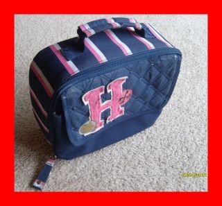 Girls JUSTICE Letter H Stripe Lunch Box / Bag Navy with Pink & White 