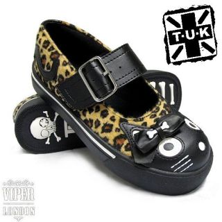 New TUK Leopard Bow Kitty Mary Jane Shoes/Flats With Strap Sizes 3 