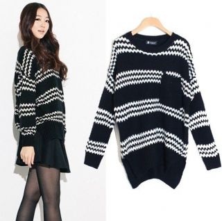   Girl Black & White Stripes Knitwear Knit Pullover Sweater Jumper New