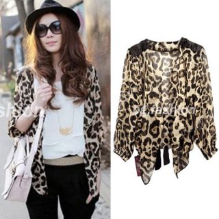   Leopard Print Shirt Half sleeve Tops Chiffon Blouse Tee Ponchos S M L