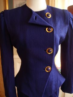   Vintage David Hayes Royal Blue Wool Skirt and Jacket Suit Size 6