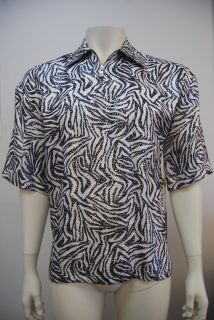 CDS Men`s 100% Metallic Silk Print Short Sleeve Shirts Zebra 3961