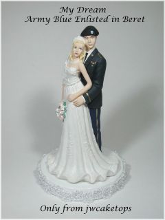   Blue Enlisted w/ Beret Military Bride Groom Wedding Caketop 49ABEB1