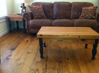 Prefinished distressed wide plank heart pine flooring, available in 4 