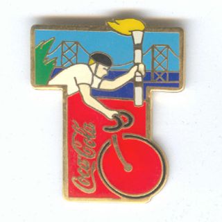 1996 SUMMER OLYMPIC COCA COLA TORCH RELAY PIN LETTER T