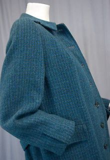 Fantastic VTG 60s MOD HARRIS TWEED Green Blue Wool coat, knee length 