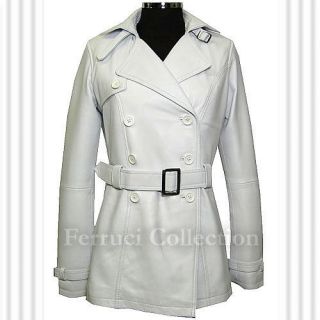 Felicia White Ladies Womens Leather Jacket Trench Coat