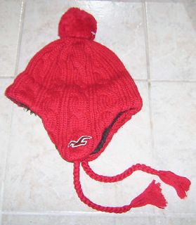   HOLLISTER RED SHERPA TRAPPER HAT BEANIE / FAUX FUR LINED WINTER HAT