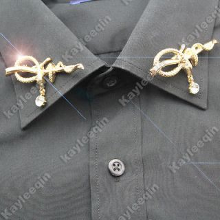 1x Gold Snake Wind Branch Crystal Collar Neck Tips Brooch Pin Goth 