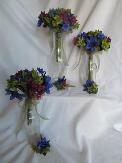 pc winter royal blue Plum Green silk flower Bridal bouquet 