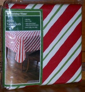 Holiday Time PEVA Candy Cane Stripe Pattern Tablecloth   Round or 