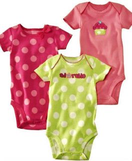   3pk CARTERS PINK GREEN CUPCAKE ADORABLE DOT BODYSUITS CREEPERS 24m