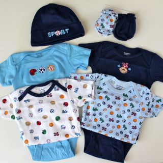 Baby Boy SPORTS Bodysuits Cap & Mittens 7pc Outfit 0 3Months Newborn 