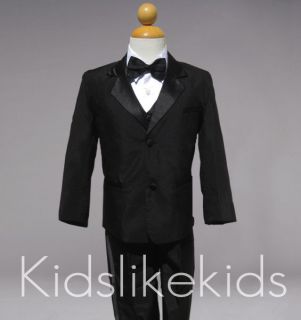 NEW Boys Black Tuxedo With BOW TIE VEST Size 2T 3T 4T 5 6 7 8 10 12 14 