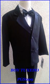NEW BLACK BOY INFANT TODDLER TEEN TUXEDO WITH VEST BOW TIE FORMAL SUIT 